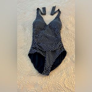 Niptuck Swim black and white polka dot one- piece bathing suit EUC
